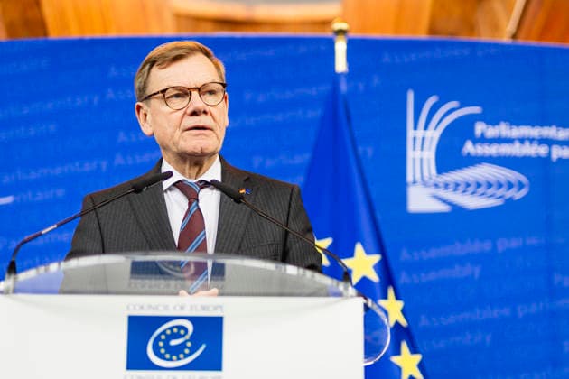 Johann Wadephul (CDU), Bundesaussenminister, aufgenommen im Rahmen eines Pressestatements beim Europarat in Strassburg, 29.09.2026. Fotografiert im Auftrag des Auswaertigen Amtes Strassburg Frankreich Copyright: xJulianexSonntagx