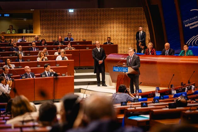 Johann Wadephul (CDU), Bundesaussenminister, aufgenommen im Rahmen seiner Rede im Europarat in Strassburg, 29.09.2026. Fotografiert im Auftrag des Auswaertigen Amtes Strassburg Frankreich Copyright: xJulianexSonntagx