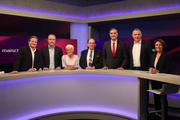 Michael Bröcker, Peter R. Neumann, Ulrike Herrmann, Denis Scheck, Frederik Pleitgen, Jan van Aken und Sandra Maischberger in der ARD-Talkshow maischberger im Studio Berlin Adlershof. Berlin, 29.09.2026 Copyright: xAgenturxMatthiasxWehnertx xM.xGränzdörferx