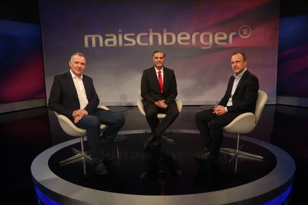 Menschen bei Maischberger Berlin, 29.09.2026 Menschen bei Maischberger Livesendung im Ersten mit Jan van Aken, Die Linke (Bundestagsabgeordneter) Peter Neumann (Politikwissenschaftler) Frederik Pleitgen (CNN-Korrespondent) Denis Scheck (Literaturkritiker und Moderator) Ulrike Herrmann(taz) Michael Bröcker (Table.Briefings) Berlin Germany Copyright: xMatthiasxGränzdörferx