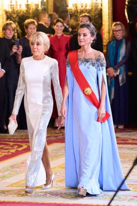 29-09-2026 Gala Queen Letizia and King Felipe with Emmanuel Macron and Brigitte Macron pose before the galadinner at the royal palace in Madrid on the 1st day of the 2 day statevisit to Spain. No Spain Â  Copyright: xPPEx