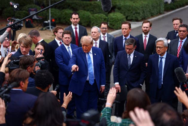 President Donald Trump speaks to reporters after a meeting on super intelligence with tech executives at the White House on Tuesday, September 29, 2026 in Washington, D.C. Meta CEO Mark Zuckerberg, Nvidia CEO Jensen Huang and House Speaker Mike Johnson, R-LA, also attended.  WAX20260929903 TierneyxL.xCross