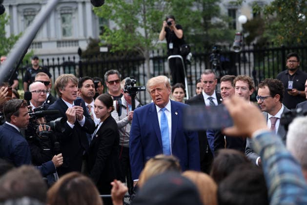 President Donald Trump speaks to reporters after a meeting on super intelligence with tech executives at the White House on Tuesday, September 29, 2026 in Washington, D.C. Meta CEO Mark Zuckerberg, Nvidia CEO Jensen Huang and House Speaker Mike Johnson, R-LA, also attended.  WAX20260929905 TierneyxL.xCross