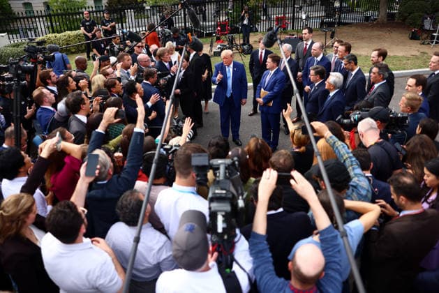 President Donald Trump speaks to reporters after a meeting on super intelligence with tech executives at the White House on Tuesday, September 29, 2026 in Washington, D.C. Meta CEO Mark Zuckerberg, Nvidia CEO Jensen Huang and House Speaker Mike Johnson, R-LA, also attended.  WAX20260929907 TierneyxL.xCross