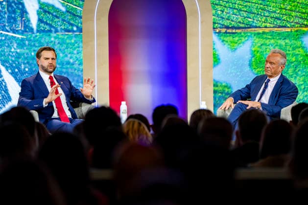 Vice President JD Vance and Secretary of Health and Human Services Robert F. Kennedy, Jr. speak during the 2026 MAHA Summit at the Waldorf Astoria Hotel in Washington, DC on Tuesday, September 29, 2026. Leaders from government, healthcare, science, technology, agriculture, and business gathered to discuss challenges, opportunities, and approaches to improving health across the United States.  WAP20260929159 BONNIExCASH