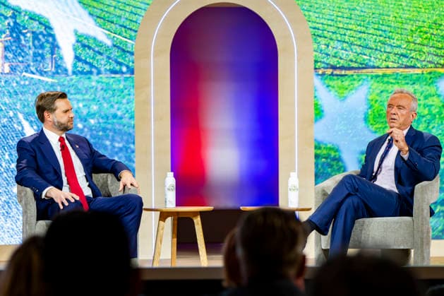 Secretary of Health and Human Services Robert F. Kennedy, Jr. and Vice President JD Vance speak during the 2026 MAHA Summit at the Waldorf Astoria Hotel in Washington, DC on Tuesday, September 29, 2026. Leaders from government, healthcare, science, technology, agriculture, and business gathered to discuss challenges, opportunities, and approaches to improving health across the United States.  WAP20260929164 BONNIExCASH