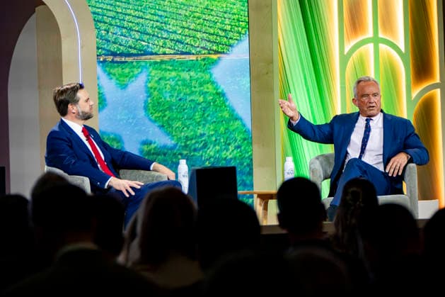 Vice President JD Vance and Secretary of Health and Human Services Robert F. Kennedy, Jr. speak during the 2026 MAHA Summit at the Waldorf Astoria Hotel in Washington, DC on Tuesday, September 29, 2026. Leaders from government, healthcare, science, technology, agriculture, and business gathered to discuss challenges, opportunities, and approaches to improving health across the United States.  WAP20260929168 BONNIExCASH