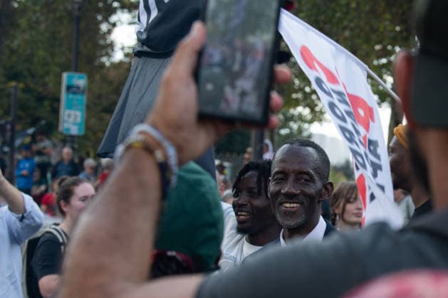 Public Service Demonstration in Paris - France LFI mayor of Saint-Denis Bally Bagayoko pictured during the demonstration of Public Service for working conditions and increased funding for public services and to support the high school blockades and firghters in Paris, France on September 29, 2026. Photo by Fabrice Sapte ABACAPRESS.COM Paris France  Copyright: xSaptexFabrice ABACAx