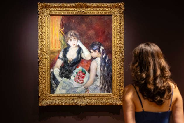 Renoir and Love at the National Gallery, London, UK 30 September 2026 Pierre-Auguste Renoir s A Box at the Theater (At the Concert), 1880, on display at the press preview of Renoir and Love at the National Gallery, London, UK, on 30 September 2026. The work, on loan from the Clark Art Institute, Williamstown, Massachusetts, is among 45 paintings in the most significant exhibition of Renoir s work in the UK for 20 years, on view from 3 October 2026 until 31 January 2027., Credit:PETE SPELLER Avalon Copyright: xPETExSPELLERx xAvalonx 1139422359