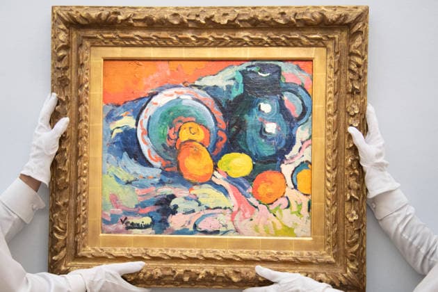 Sotheby s Highlights from the Blaquier-Arrieta Collection Sale at Sotheby s, London Art handlers hold Nature morte a la cruche bleue by Maurice de Vlaminck (est. $2m-$3m USD) as part of Sotheby s Highlights from the Blaquier-Arrieta Collection Sale which is to go on public view from 30th September - 1st October before being travelling to Taipei, Hong Kong and Paris ahead of the sale in New York on 18th November 2026 at Sotheby s, London, England, UK on Wednesday 30 September, 2026., Credit:Justin Ng Avalon UK, England, London, Sotheby s  Copyright: xJustinxNgx xAvalonx 1139440722