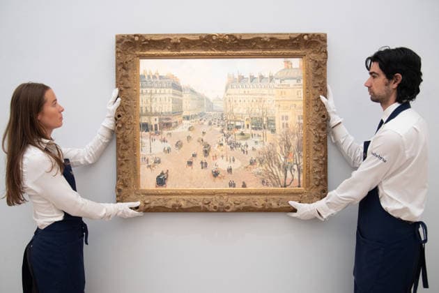 Sotheby s Highlights from the Blaquier-Arrieta Collection Sale at Sotheby s, London Art handlers hold La Place du ThÃ Ã¢tre Francais est l avenue de l Opera, soleil d apres-midi en hiver by Camille Pissarro (est $30m - $40m) as part of Sotheby s Highlights from the Blaquier-Arrieta Collection Sale which is to go on public view from 30th September - 1st October before being travelling to Taipei, Hong Kong and Paris ahead of the sale in New York on 18th November 2026 at Sotheby s, London, England, UK on Wednesday 30 September, 2026., Credit:Justin Ng Avalon UK, England, London, Sotheby s  Copyright: xJustinxNgx xAvalonx 1139440742