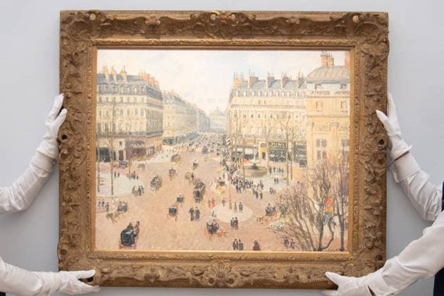Sotheby s Highlights from the Blaquier-Arrieta Collection Sale at Sotheby s, London Art handlers hold La Place du ThÃ Ã¢tre Francais est l avenue de l Opera, soleil d apres-midi en hiver by Camille Pissarro (est $30m - $40m) as part of Sotheby s Highlights from the Blaquier-Arrieta Collection Sale which is to go on public view from 30th September - 1st October before being travelling to Taipei, Hong Kong and Paris ahead of the sale in New York on 18th November 2026 at Sotheby s, London, England, UK on Wednesday 30 September, 2026., Credit:Justin Ng Avalon UK, England, London, Sotheby s  Copyright: xJustinxNgx xAvalonx 1139440750