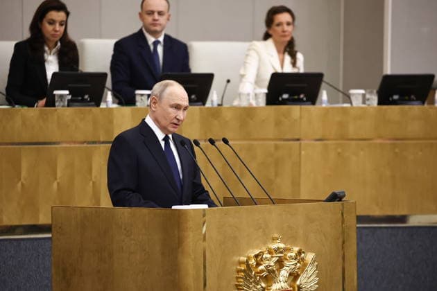 RUSSIA, MOSCOW - SEPTEMBER 30, 2026: Vladimir Putin, President of Russia, addresses the first plenary meeting of the Russian State Duma of the 9th convocation. Mikhail Tereshchenko TASS  98570082