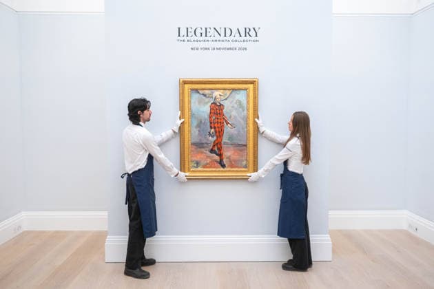 September 30, 2026, London, England, United Kingdom: Sotheby s staff hold Paul Cezanne Arlequin , estimated at around USD 120 million, during a preview of the Blaquier-Arrieta Collection at Sotheby s in London, Britain, September 30, 2026. The collection will be offered at auction in New York in November. London United Kingdom  - ZUMAk172 20260930_zip_k172_003 Copyright: xThomasxKrychx