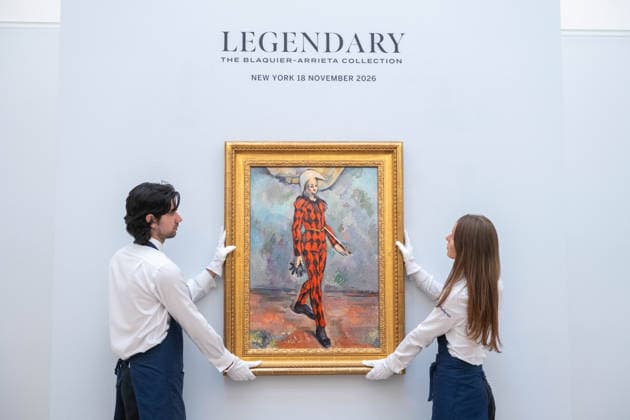 September 30, 2026, London, England, United Kingdom: Sotheby s staff hold Paul Cezanne Arlequin , estimated at around USD 120 million, during a preview of the Blaquier-Arrieta Collection at Sotheby s in London, Britain, September 30, 2026. The collection will be offered at auction in New York in November. London United Kingdom - ZUMAk172 20260930_zip_k172_001 Copyright: xThomasxKrychx