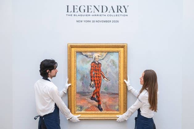 September 30, 2026, London, England, United Kingdom: Sotheby s staff hold Paul Cezanne Arlequin , estimated at around USD 120 million, during a preview of the Blaquier-Arrieta Collection at Sotheby s in London, Britain, September 30, 2026. The collection will be offered at auction in New York in November. London United Kingdom - ZUMAk172 20260930_zip_k172_002 Copyright: xThomasxKrychx