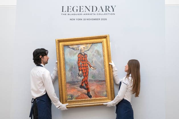 September 30, 2026, London, England, United Kingdom: Sotheby s staff hold Paul Cezanne Arlequin , estimated at around USD 120 million, during a preview of the Blaquier-Arrieta Collection at Sotheby s in London, Britain, September 30, 2026. The collection will be offered at auction in New York in November. London United Kingdom - ZUMAk172 20260930_zip_k172_015 Copyright: xThomasxKrychx