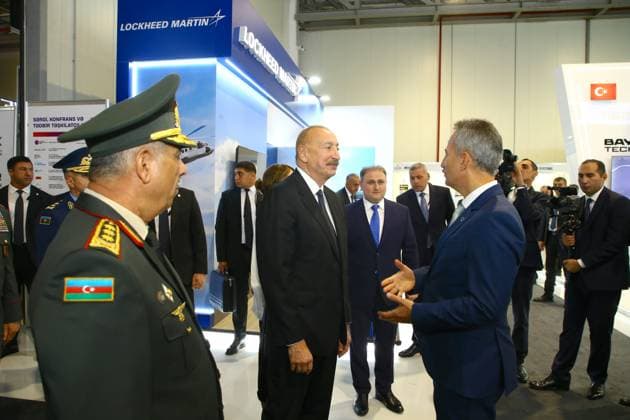 Azerbaijani President Ilham Aliyev visits ASELSAN and Baykar stands at ADEX 2026 BAKU, AZERBAIJAN - SEPTEMBER 30: Azerbaijani President Ilham Aliyev (2nd R) attends the opening of the 6th International Defense Exhibition (ADEX 2026) at Baku Expo Center in Baku, Azerbaijan, on September 30, 2026. Aliyev visits the ASELSAN and Baykar stands, where Turkish Presidency of Defense Industry President Haluk Gorgun (R), ASELSAN General Manager Ahmet Akyol and Baykar General Manager Haluk Bayraktar provide information about the companies products and technologies. Resul Rehimov Anadolu Baku Azerbaijan. Editorial use only. Please get in touch for any other usage.  Copyright: x2026xAnadoluxResulxRehimovx