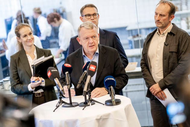 DENMARK Press conference about the future of pig productionion Foreign Minister Lars Loekke Rasmussen speaks during a press conference about the future of pig production at the Hotel and Restaurant School in Copenhagen on Wednesday, September 30, 2026. Seen from left is Environment Minister Maria Reumert Gjerding, Minister for Nature and Animal Welfare Christian Rabjerg Madsen and Minister of Business and Competitiveness Martin Lidegaard. , Valby Denmark Copyright: RitzauxScanpix IdaxMariexOdgaardx spdk20260930-153158-L