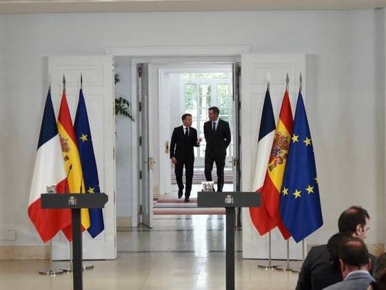 September 30, 2026, Madrid, Madrid, Spain: MADRID, SPAIN - SEPTEMBER 30: French President Emmanuel Macron, on an official State visit, holds a joint press conference with Spanish Prime Minister Pedro SoÂ¡nchez at the Moncloa Palace, on September 30, 2026. Madrid Spain  - ZUMAh199 20260930_zip_h199_011 Copyright: xAaronxHerediax