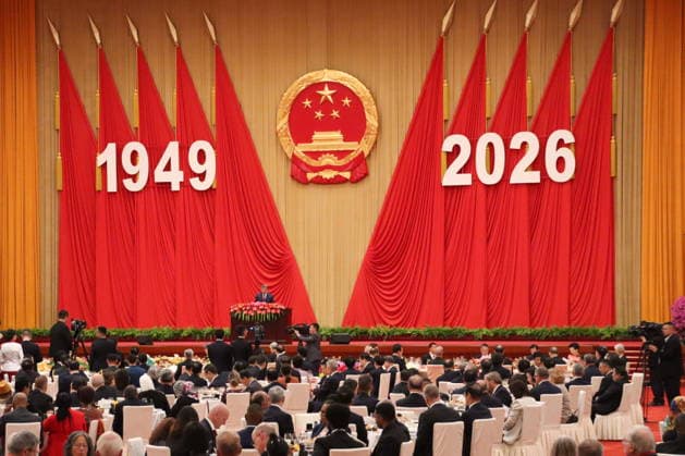 CHINA, BEIJING - SEPTEMBER 30, 2026: President Xi Jinping (background) attends a state reception for the 77th anniversary of the founding of the People s Republic of China at the Great Hall of the People, which is annually celebrated on October 1. Roman Balandin TASS  98579550
