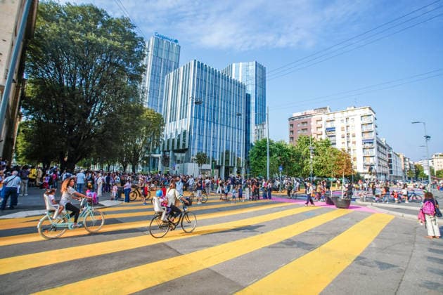 IPA89147144 - MILAN, September 30, 2026 Inauguration of the new school plaza, designed for school traffic and pedestrians, located at the corner of Via Gattamealta and Via Faravelli, in front of the Pietro Micca? Elementary School.  Copyright: xEmanuelexRobertoxDexCarlix xx IPA89147144