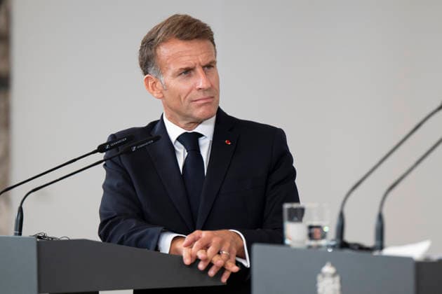 September 30, 2026, Madrid, Spain: President of the French Republic Emmanuel Macron meets with Spanish Prime Minister Pedro Sanchez (not in view) during a joint press conference at the Moncloa Palace in Madrid. Madrid Spain - ZUMAs197 20260930_aaa_s197_119 Copyright: xAtilanoxGarciax