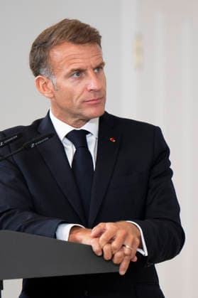 September 30, 2026, Madrid, Spain: President of the French Republic Emmanuel Macron meets with Spanish Prime Minister Pedro Sanchez (not in view) during a joint press conference at the Moncloa Palace in Madrid. Madrid Spain - ZUMAs197 20260930_aaa_s197_120 Copyright: xAtilanoxGarciax