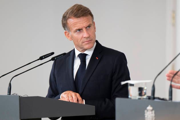 September 30, 2026, Madrid, Spain: President of the French Republic Emmanuel Macron meets with Spanish Prime Minister Pedro Sanchez (not in view) during a joint press conference at the Moncloa Palace in Madrid. Madrid Spain - ZUMAs197 20260930_aaa_s197_141 Copyright: xAtilanoxGarciax