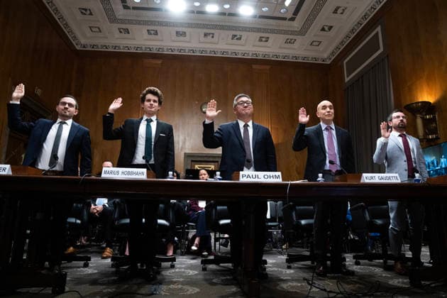 Rogue AI Hearing UNITED STATES - SEPTEMBER 30: From left, Chris Painter, president of the Model Evaluation and Threat Research, Marius Hobbhahn, CEO of Apollo Research, Paul Ohm, professor of law at the Georgetown University Law Center, Kurt Gaudette, senior vice president of Dragos, and Daniel Kokotajlo, executive director of the AI Futures Project, are sworn in to the Senate Homeland Security and Governmental Affairs Subcommittee on Disaster Management, District of Columbia, and Census hearing titled Rogue AI: Securing the Homeland Against AI Agent Attacks, in Dirksen Senate Office Building on Wednesday, September 30, 2026. (Tom Williams CQ Roll Call) Washington DC United States EDITORIAL USE ONLY Copyright: x2026xCQ-RollxCall,xInc.x TomxWilliamsx rollcallpix173098