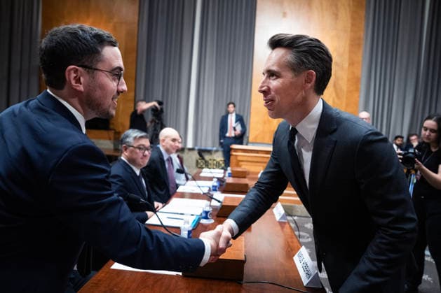 Rogue AI Hearing UNITED STATES - SEPTEMBER 30: Chairman Josh Hawley, R-Mo., right, greets Chris Painter, president of the Model Evaluation and Threat Research, during the Senate Homeland Security and Governmental Affairs Subcommittee on Disaster Management, District of Columbia, and Census hearing titled Rogue AI: Securing the Homeland Against AI Agent Attacks, in Dirksen Senate Office Building on Wednesday, September 30, 2026. (Tom Williams CQ Roll Call) Washington DC United States EDITORIAL USE ONLY Copyright: x2026xCQ-RollxCall,xInc.x TomxWilliamsx rollcallpix173109