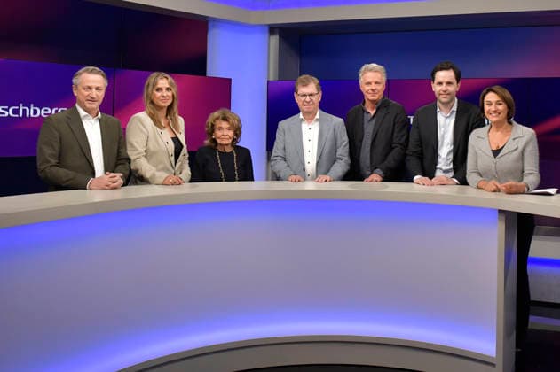 Nikolaus Blome, Jagoda Marinic, Charlotte Knobloch, Ralf Stegner, Jörg Pilawa, Johannes Winkel und Sandra Maischberger in der ARD-Talkshow maischberger im Studio Berlin Adlershof. Berlin, 30.09.2026