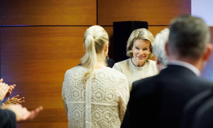 Queen Mathilde of Belgium pictured during a visit to the third Her Majesty the Queen s Symposium , entitled AI in the healthcare sector , organized by the Royal Academies of Medicine of Belgium in the Palace of the Academies in Brussels, Thursday 1 October 2026.  BENOITxDOPPAGNE 188425615