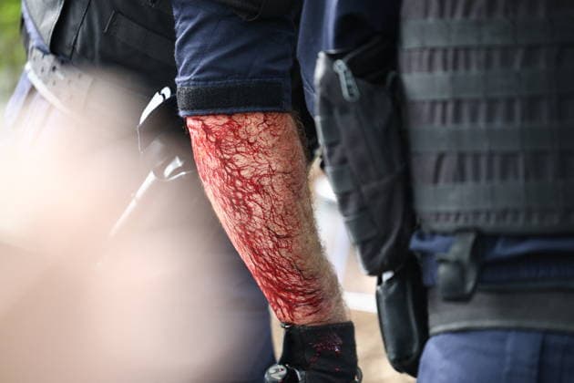 Students Protest Near Paul Eluard Secondary School - Saint Denis Graphic Content - (CRS) Republican Security Corps near Paul Eluard secondary school in Saint-Denis, North of Paris, on October 1, 2026 as they continue their protest to demand the hiring of substitute teachers, increased resources, and decent learning conditions. Photo by Raphael Lafargue ABACAPRESS.COM Saint-Denis Ile-de-France France  Copyright: xLafarguexRaphael ABACAx