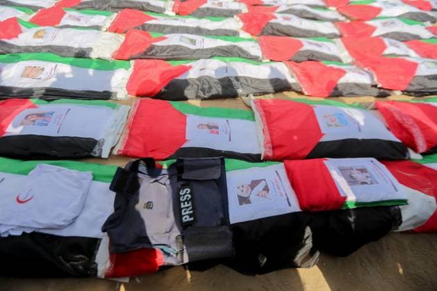 RECORD DATE NOT STATED Funeral Held for Palestinians Killed in Israel-Hamas War (INT) Funeral Held for Palestinians Killed in Israel-Hamas War. October 1, 2026, Gaza, Palestine: A mass funeral is held for 105 Palestinians who were killed in Israeli strikes during the early stages of the Israel-Hamas war. The remains of the victims were recently recovered from beneath the rubble of buildings destroyed in the Al-Taj area of Gaza City. Families and mourners gather to pay their respects. Credit: Hashem Zimmo TheNews2(Foto: Hashem Zimmo Thenews2 imago images) Funeral Held for Palestinians Killed in Israel-Hamas War  Copyright: xHashemxZimmox