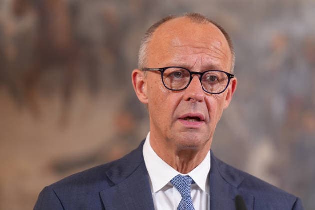Besuch des Deutsch-Niederlaendischen Corps mit Bundeskanzler Merz Bundeskanzler Friedrich Merz im Portrait bei der Pressekonferenz nach dem Besuch des 1. Deutsch-Niederlaendischen Corps, Muenster, 01.10.2026