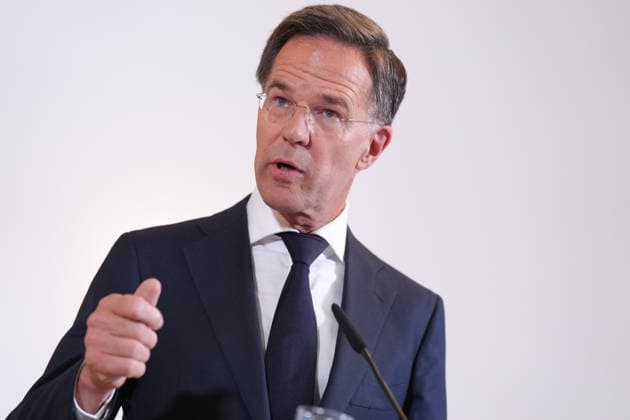 Besuch des Deutsch-Niederlaendischen Corps mit Bundeskanzler Merz NATO Generalsekretaer Mark Ruette im Portrait mit Gestik bei der Pressekonferenz nach dem Besuch des 1. Deutsch-Niederlaendischen Corps, Muenster, 01.10.2026 Muenster NRW Deutschland