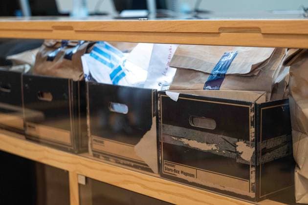 Pieces of evidence pictured during the jury selection for the trial of Laurent Andris, accused of killing his 65-year-old mother, Gabrielle Hannot., at the Hainaut province Assize Court in Mons, on Thursday 1 October 2026. The events date back to April 21, 2023, in Villers-Poterie (Gerpinnes). The accused rammed the neighbours cars twice. The police arrived later (called by neighbours), 65-year-old Gabrielle Hannot was already dead. Defence lawyer confirmed the accused committed the acts while under the influence of narcotics. The man, aged 32 at the time of the events, struck his mother with several objects, including a box cutter, with extreme violence. Laurent Andris had been convicted of attempted murder in 2016. He had been on parole EMILExWINDAL 188435382