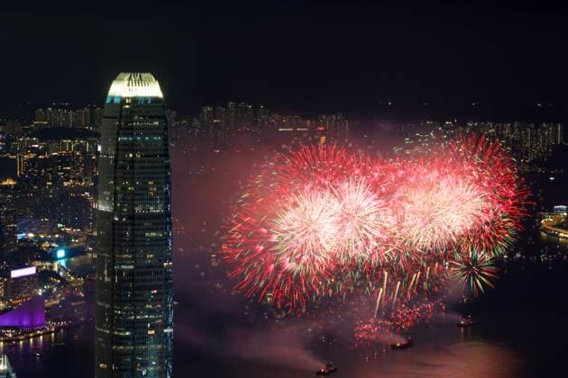 RECORD DATE NOT STATED China s National Day Fireworks In Hong Kong Fireworks exploding over Victoria Harbor on October 1, 2026 in Hong Kong. Today is the China s National Day. (Photo by Kobe Li Nexpher Images) Hong Kong