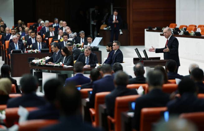 Turkish President Recep Tayyip Erdogan ANKARA, TURKIYE - OCTOBER 1: (----EDITORIAL USE ONLY - MANDATORY CREDIT - TURKISH PRESIDENCY MURAT CETINMUHURDAR HANDOUT - NO MARKETING NO ADVERTISING CAMPAIGNS - DISTRIBUTED AS A SERVICE TO CLIENTS----) Turkish President Recep Tayyip Erdogan delivers a speech during the Opening Event of the 5th Legislative Year of the 28th Term of the Grand National Assembly of Turkiye (GNAT), in Ankara, Turkiye on October 1, 2026. TUR Presidency Murat Cetinmuhurdar Anadolu Ankara Turkey. Editorial use only. Please get in touch for any other usage.  Copyright: x2026xAnadoluxTURxPresidency xMuratxCetinmuhurdarx