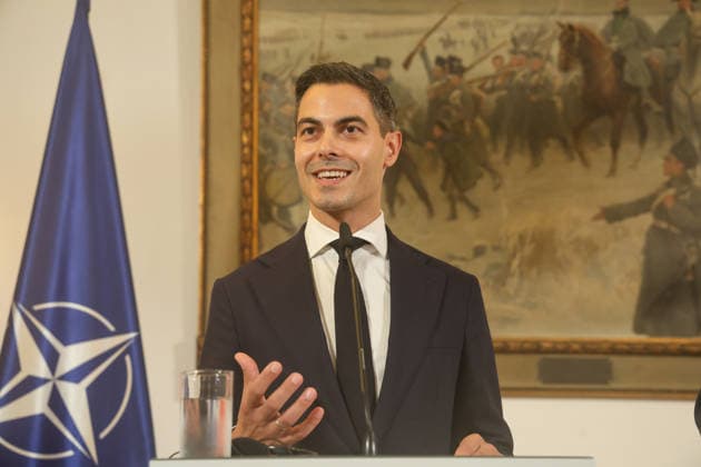 Treffen des Bundeskanzlers mit dem Premierminister der Niederlande und dem NATO-Generalsekretär beim 1. Deutsch-Niederländischen Corps 20261001rw049 Begegnung mit der Presse. Rob Jetten (D66), Ministerpräsident der Niederlande. Münster, Nordrhein-Westfalen, DEU, Deutschland, 01.10.2026 Münster Nordrhein-Westfalen Deutschland Copyright: xRUEDIGERxWÖLKx