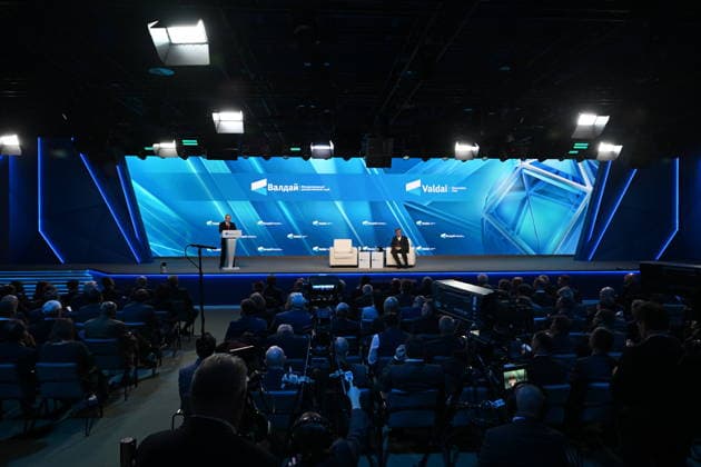 Russian President Vladimir Putin MOSCOW, RUSSIA - OCTOBER 01: Russian President Vladimir Putin delivers a speech during the 23rd Annual Meeting of the Valdai Discussion Club in Moscow, Russia on October 01, 2026. The forum focuses on key global challenges, international relations, and regional developments, gathering experts from various countries. Sefa Karacan Anadolu Moscow Russia. Editorial use only. Please get in touch for any other usage.  Copyright: x2026xAnadoluxSefaxKaracanx
