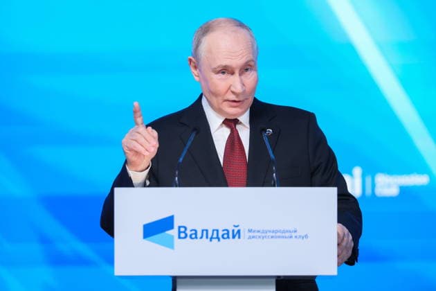 RUSSIA, MOSCOW REGION - OCTOBER 1, 2026: Russia s President Vladimir Putin speaks during a plenary session titled Responsibility for the Future: Limits of the Possible or Possibilities Without Limit? at the 23th annual meeting of the Valdai Discussion Club in Istra. Alexander Shcherbak TASS  98626610