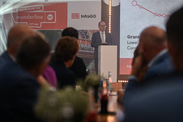 Bahnstrecke Leer-Groningen,Wunderline nimmt Betrieb auf. Niedersachsens Verkehrsminister Grant Henrik Tonne spricht in Weener. Mehr als zehn Jahre lang war die grenzüberschreitende Zugverbindung zwischen Leer in Ostfriesland und dem niederländischen Groningen unterbrochen. Weener Niedersachsen Deutschland