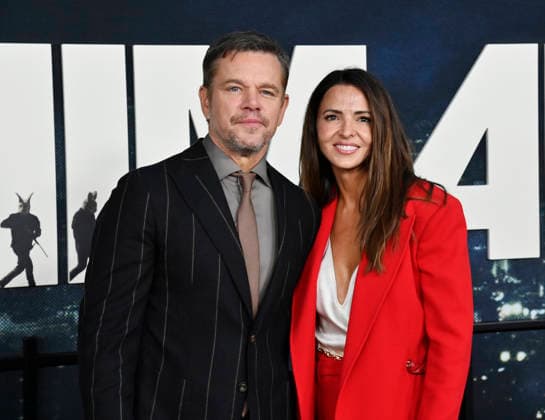 Matt Damon and his wife Luciana Damon attend the premiere of Netflix s political and psychological thriller Animals at the Westwood Village Theater in Los Angeles on Thursday, October 1, 2026. Storyline: Desperate to pay their son s ransom, a mayoral candidate and his wife resort to extreme measures, revealing dark secrets they never intended to bring to light.  LAP2026100134 JIMxRUYMEN
