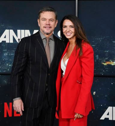 Matt Damon and his wife Luciana Damon attend the premiere of Netflix s political and psychological thriller Animals at the Westwood Village Theater in Los Angeles on Thursday, October 1, 2026. Storyline: Desperate to pay their son s ransom, a mayoral candidate and his wife resort to extreme measures, revealing dark secrets they never intended to bring to light.  LAP2026100137 JIMxRUYMEN