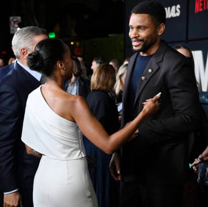 Kerry Washington and Nnamdi Asomugha attend the premiere of Netflix s political and psychological thriller Animals at the Westwood Village Theater in Los Angeles on Thursday, October 1, 2026. Storyline: Desperate to pay their son s ransom, a mayoral candidate and his wife resort to extreme measures, revealing dark secrets they never intended to bring to light.  LAP2026100164 JIMxRUYMEN