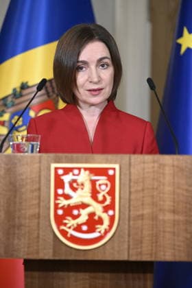 LKS 20261002 Moldovan President Maia Sandu attends a press conferance with Finnish President at the Presidential Palace in Helsinki, Finland, on October 2, 2026. President Sandu pays a working visit to Finland. - MIKKO STIG Helsinki Finland  Copyright: xMikkoxStigx qplfUctY_Vc