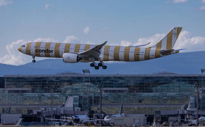 Condor Airbus A330neo on final approach Frankfurt, Germany - 13th Jun 2026: A Condor Airbus A330-941N (Airbus A330neo) is on final approach to Frankfurt Airport under partly cloudy skies. The aircraft sports the Beige Beach livery. Registration D-ANRP Copyright: xAndreasxHaasx