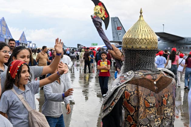 TEKNOFEST Southeast in Turkiye s Sanliurfa SANLIURFA, TURKIYE - OCTOBER 02: 72-year-old Hasan Keskin, wearing a replica warrior costume specially made for him is seen at TEKNOFEST Southeast, world s largest aviation, space, and technology festival continues at the Sanliurfa GAP Airport for its 15th edition in Sanliurfa, Turkiye on October 02, 2026. Adsiz Gunebakan Anadolu Sanliurfa Turkey. Editorial use only. Please get in touch for any other usage.  Copyright: x2026xAnadoluxAdsizxGunebakanx